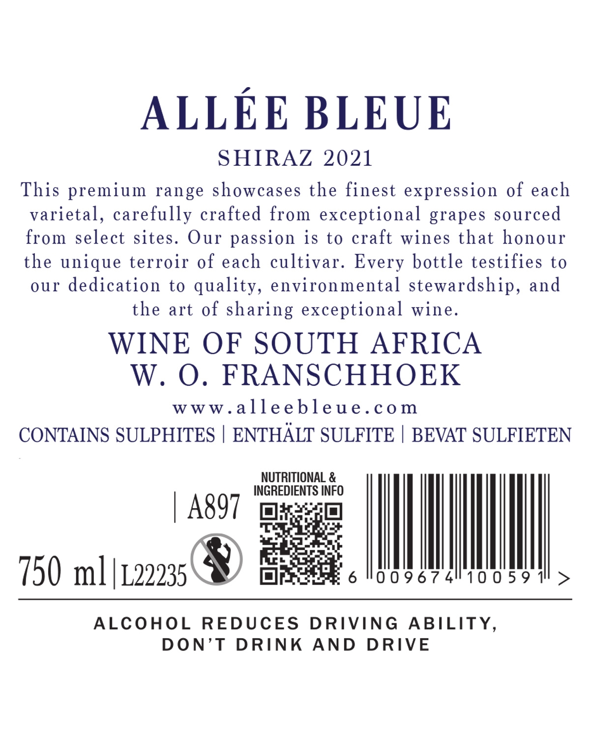 Allée Bleue Shiraz 2021