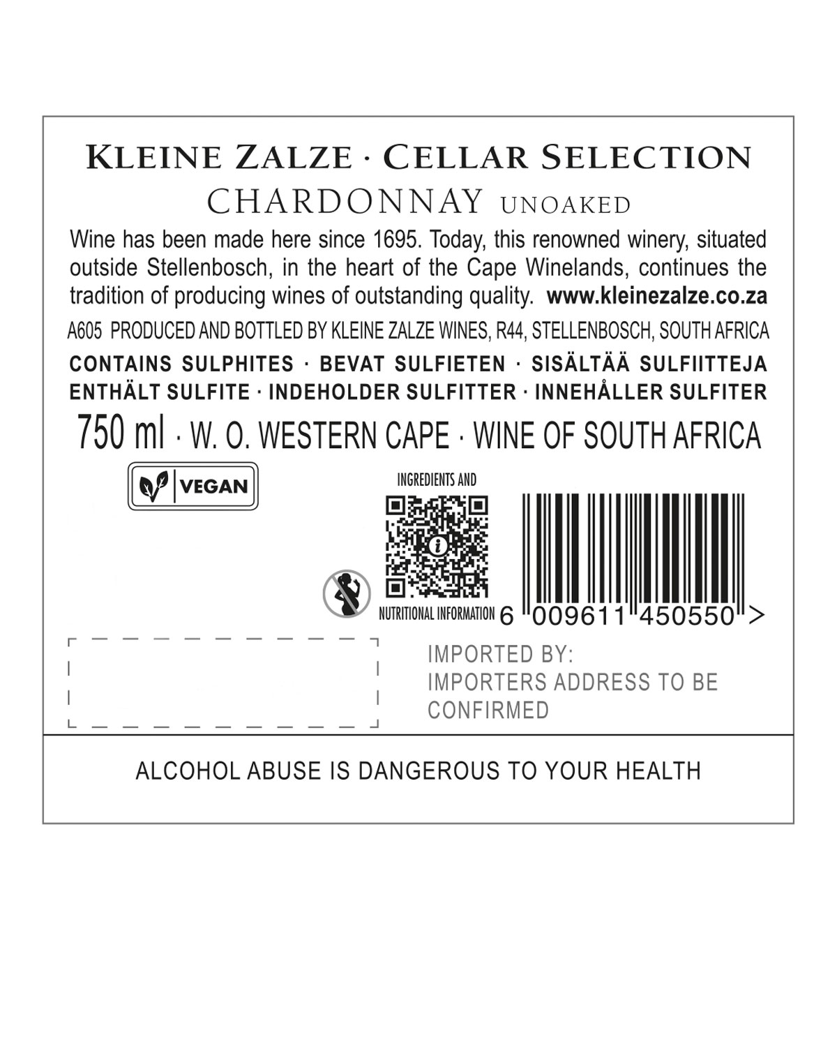 Kleine Zalze Cellar Selection Unoaked Chardonnay 2024