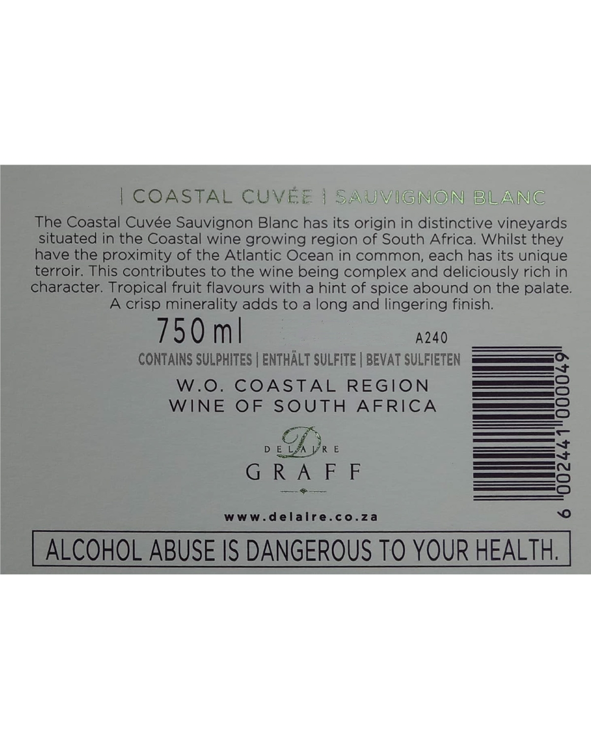 Delaire Graff Coastal Cuvée Sauvignon Blanc 2024 - Buy 11 Get 12