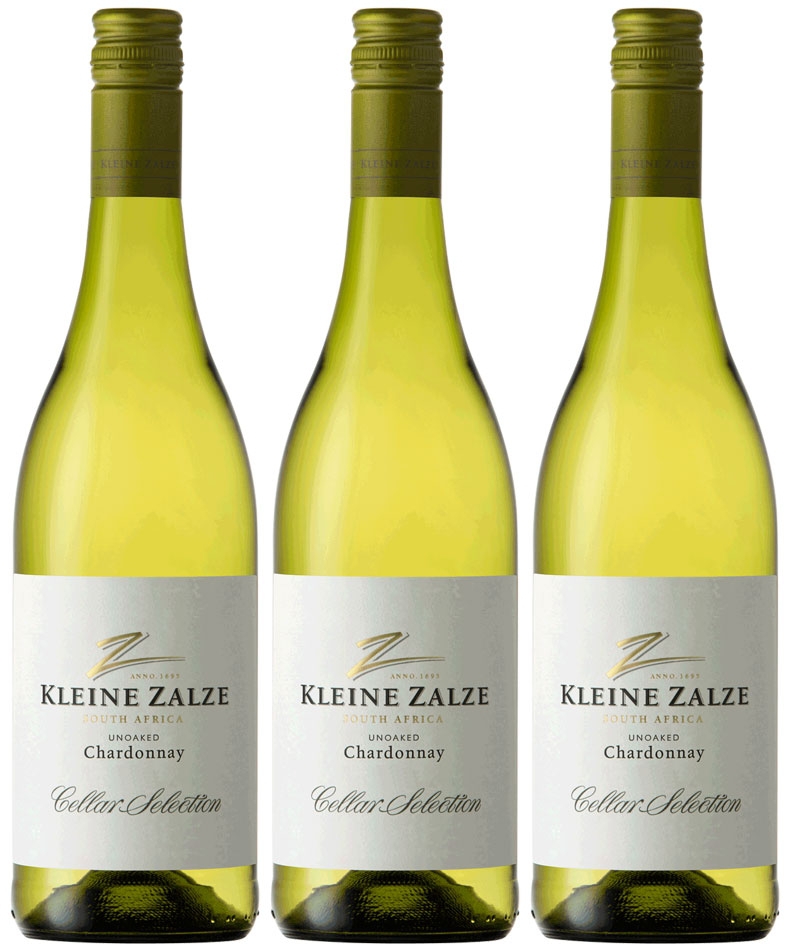 Kleine Zalze Cellar Selection Unoaked Chardonnay 3er Weinpaket | 2023 | Weißwein aus Südafrika