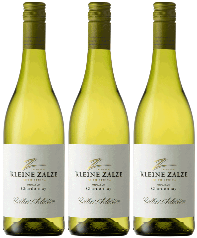Kleine Zalze Cellar Selection Unoaked Chardonnay 3er Weinpaket | 2023 | Weißwein aus Südafrika