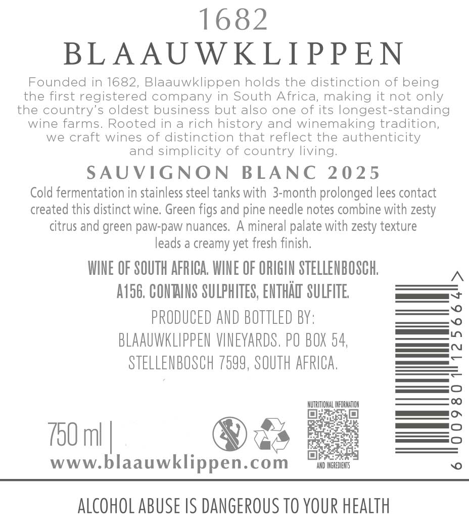 Blaauwklippen Sauvignon Blanc 2025
