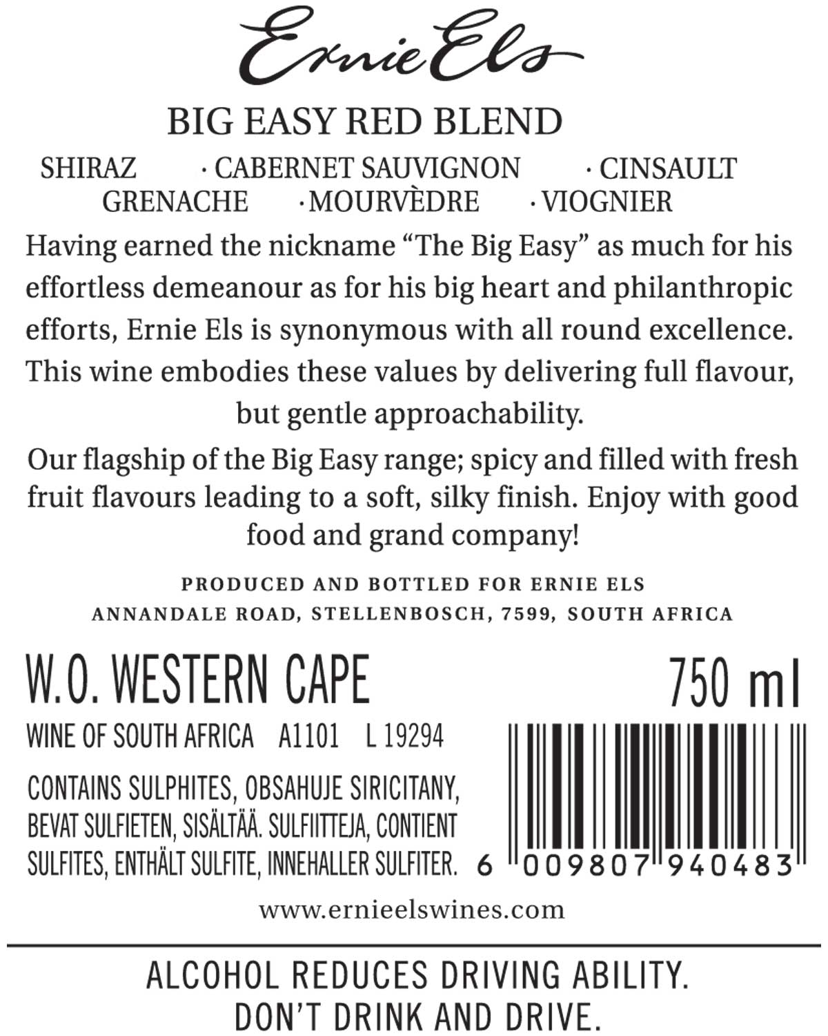 Ernie Els Big Easy Red Blend 2022
